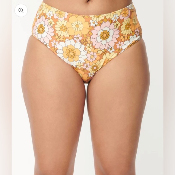 Unique Vintage NWT Magnolia Place Mustard Floral Print Two Piece Swimsuit SET - Picture 3 of 6